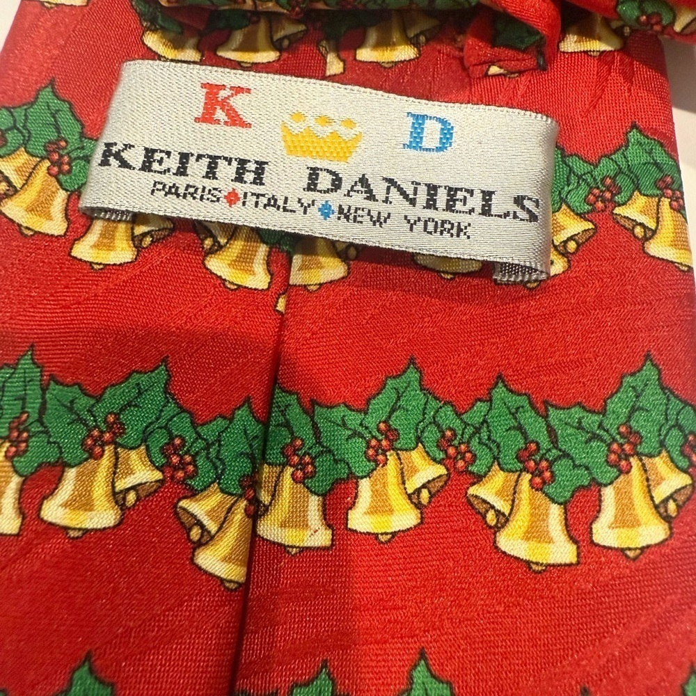 Keith Daniel’s Festive Red Tie with Bells and Holly - Picture 2 of 5